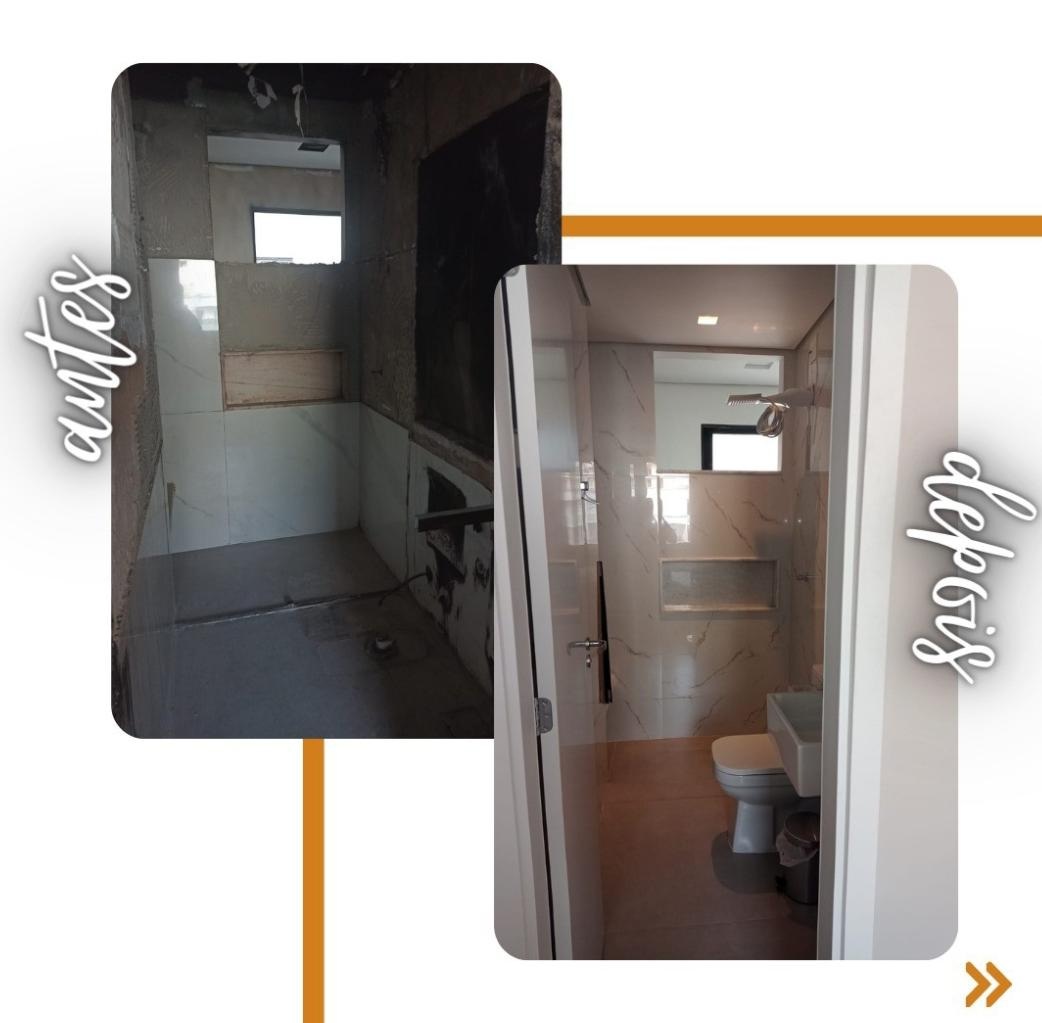 Antes e depois de banheiro reformado com acabamento de alto padrão